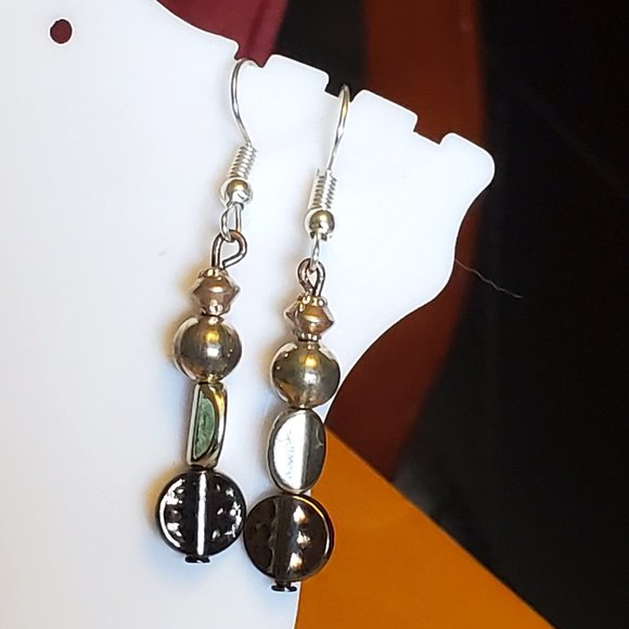 Silver Tone Hook Metal Bead Layer Dangle Earrings